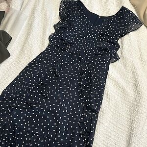 Tommy Hilfiger Size 8 Navy Blue Polkadot Dress With Frills